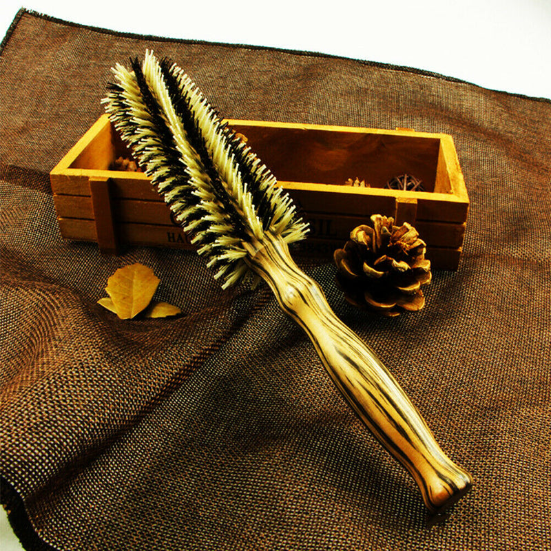 Bristle Hair Curling Brush Wooden Round Comb Hairstyling Magic Curl Brush