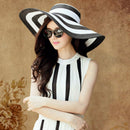 2018 New Summer Female Sun Hats Visor Hat Big Brim Classic Black White Stri