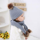 2Pair Baby Boy Girl Winter Cap Knitted Faux Fur Pom Bobble Beanie Hat Scarf