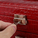 Crocodile Pattern Jewelry Box With Drawer Double Necklace Earrings Storage