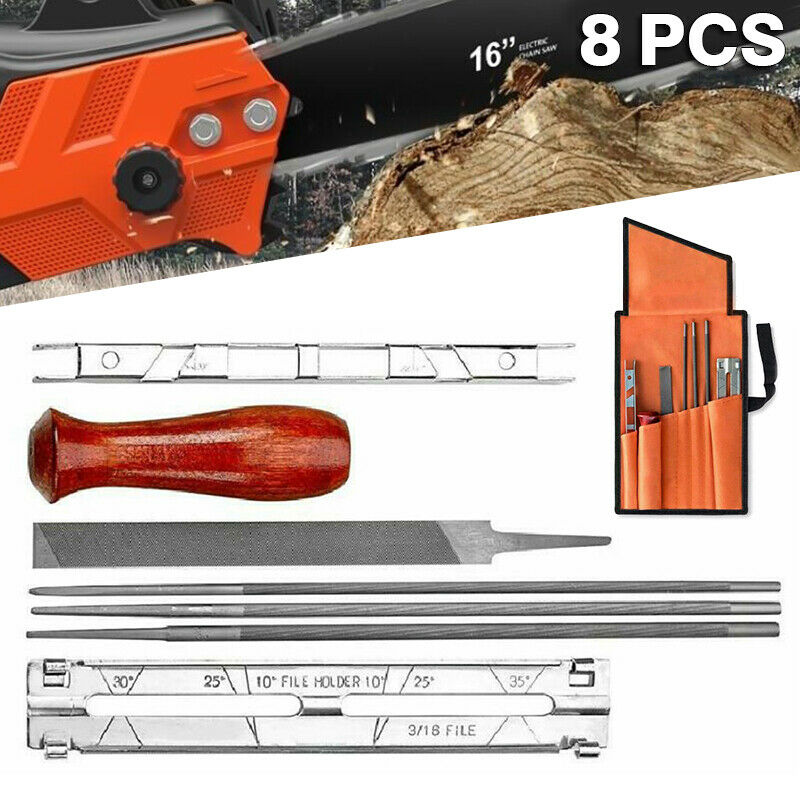 8 Pcs Chainsaw Chain Sharpening Kit Tool Set Guide Bar File Sharpener Tools