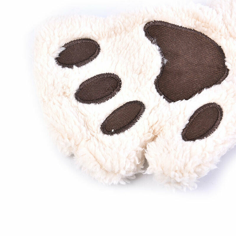 Women Cute Cat Claw Paw Mittens Warm Soft Plush  Fingerless  Bear Cat Gloves Hn