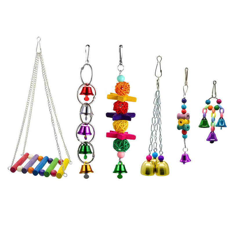 6Pcs Bird Perches Swing Toys Parrot Hanging Bell Pet Cage Hammock Toys for Small