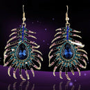 Women Charm Rhinestone Peacock Feather Shape Statement Hook Dangle Earring Delux