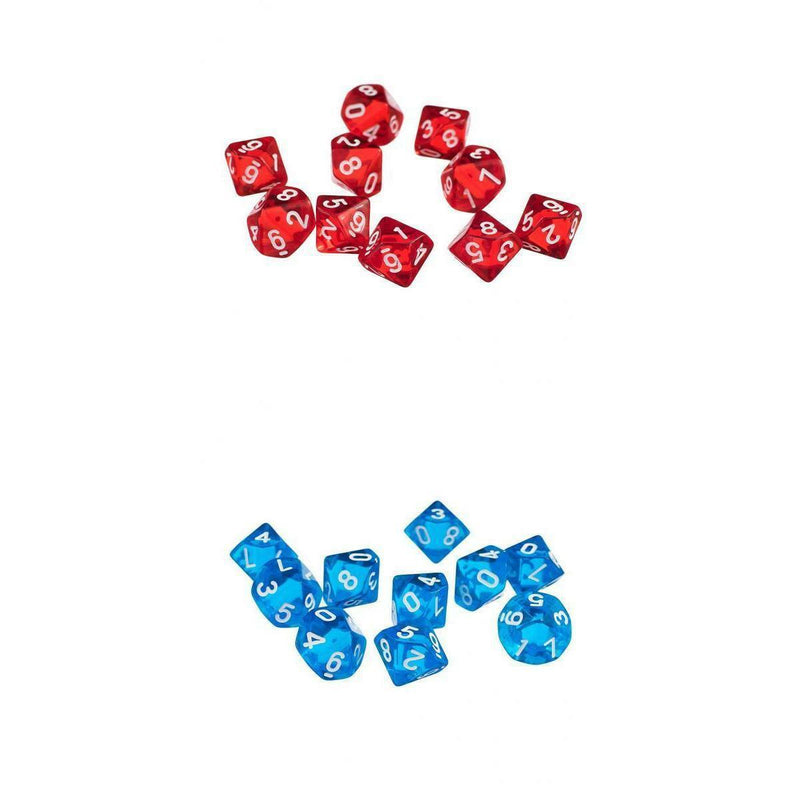 10pcs Red D10 Dice+10pcs Blue D10 Dice for  Games Gift