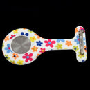 Colored flower pattern Silicone Nurses Brooch Tunic Fob Pocket Watch Stainl W4X5