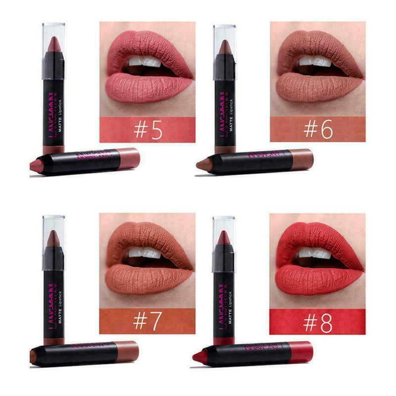 12pcs/set LANGMANNI Matte Lipstick Waterproof Nutritious Cosmetic Velvet Ma D0C2