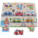 2 Set Wooden Peg Puzzle Traffic & Farm Animal Jigsaw Preschool Learning Toys
