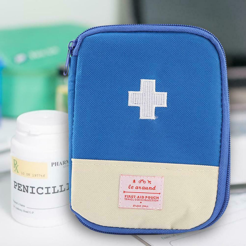 Portable First Aid Emergency Medicine Storage Kit Bag Pill Organizer (Blue)