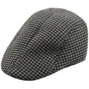 Mens Tweed Wool Herringbone Flat Cap Peak Hat with Quilted Lining - Black & S6L5