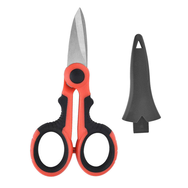 Electrician Electrical Scissors for Cables Fabrics Tool 14.5x7.5cm,Black Red