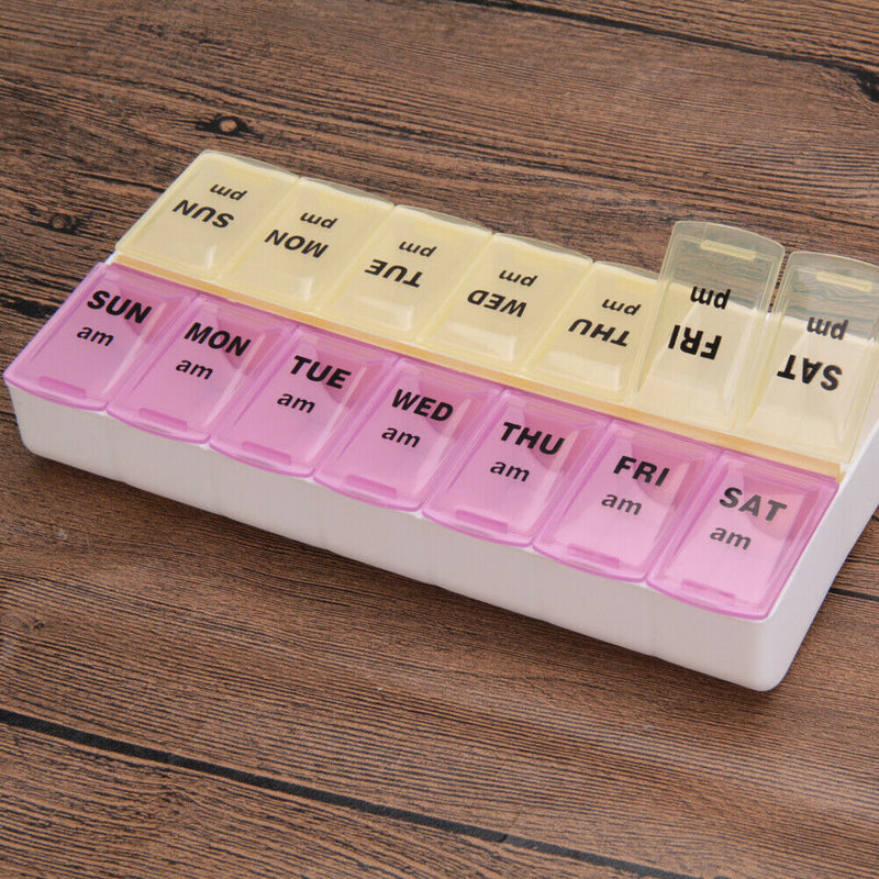7 Day 14 Slots Pill Storage Box Weekly Medicine Organizer AM/PM Detach Case A