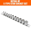 11Pc Female E Torx Star Socket Set Rail E4 - E20 External Star Torque Socke O9A1