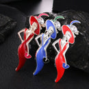 Red Colorful Lady Brooch Enamel Pins Wear Big Hat Party Girl Fashion Jewelr