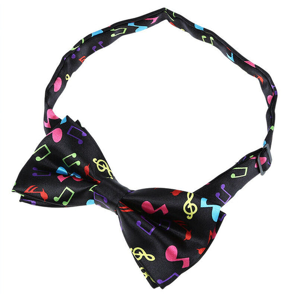 Stylish Black Bottom with Colorful Musical Note Design Bow Tie For Men