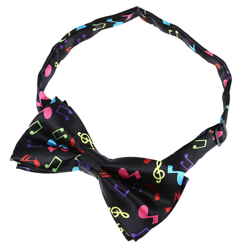 Stylish Black Bottom with Colorful Musical Note Design Bow Tie For Men