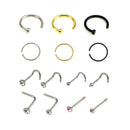 14Pcs/Set Rhinestone Nose Studs Hoop C Shape Ring Bone Bar Pin Piercing Jewelry
