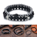 8mm Black Frosted Copper Bead Point Diamond Spacer Stretch Suit Bracelet Men New