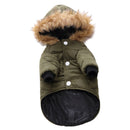 Pet Dog Cat Hooded Jacket Winter Warm Windproof Plush Hat Coat Green
