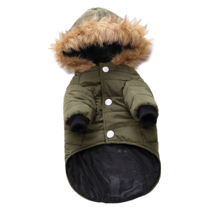 Pet Dog Cat Hooded Jacket Winter Warm Windproof Plush Hat Coat Green