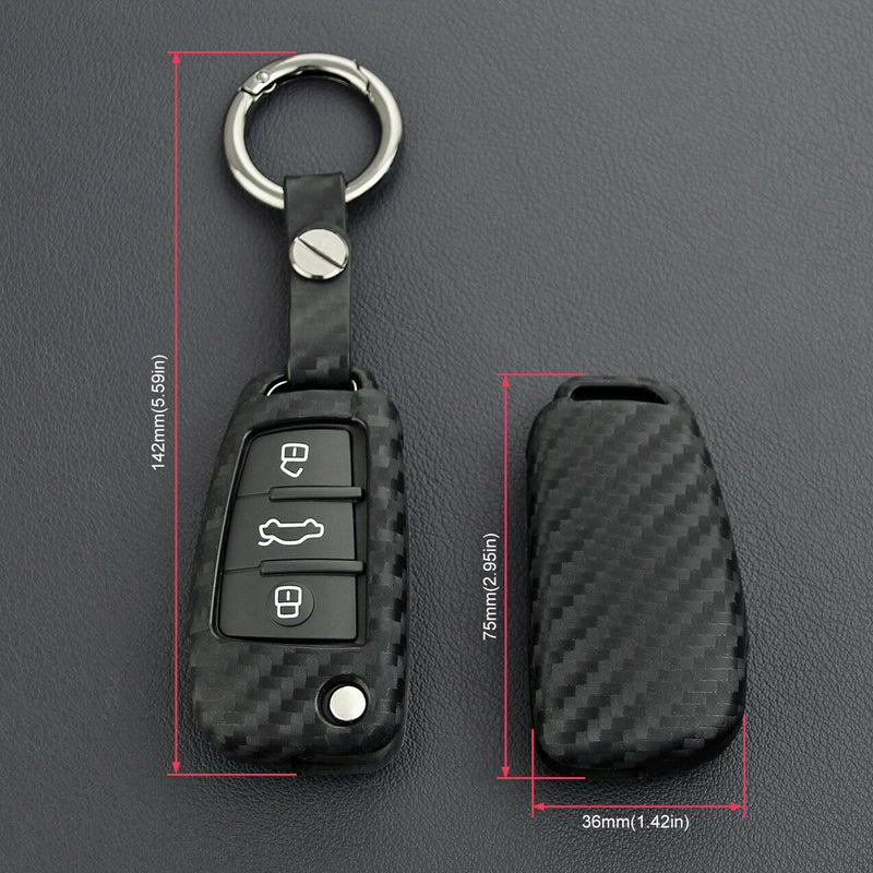 For Audi Car Auto Remote Carbon Fiber Key Case Holder Chain A1 A3 S3 Q3 Q7 TT