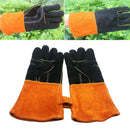 Pair Cowhide Welding Gloves Heat Resistant Work Glove Oven Baking Stove