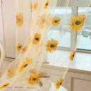 Slot Top Voile Curtain Panel Net Sunflower Printed Sheer Tulle Drape Yellow
