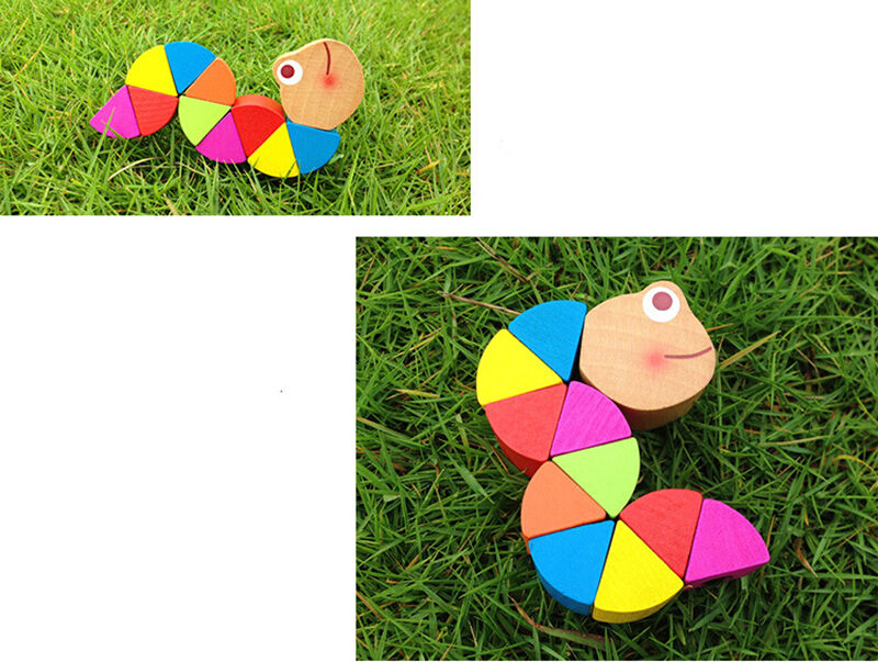 New Hot Wooden Crocodile Caterpillars Toys Baby Kids Educational Colours G BX