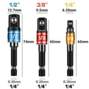 3 pcs Socket Adapter Set Hex Shank to 1/4" 3/8" 1/2" Impact Driver Drill Color