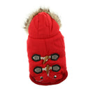 Autumn Winter Pet Dog Horn Buckle Hooded Pocket Thick Warm Coat Red