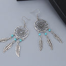 Women Retro Turquoise Dreamcatcher Dangle Earrings Feathers Bead Antiq FPC