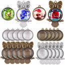 48pcs/set Owl Pendant Trays with Glass Cabochon Base DIY Jewelry Making NewME
