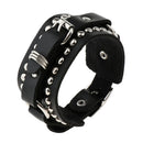 Punk Adjustable Leather Bracelet Wide Belt Cuff Bangle for Men Women Black