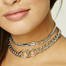 Punk Double Layer Metal Chain Choker Pendant Necklace Clavicle Jewelry Gi%fTOCA