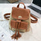 Leather Woven Backpacks Women Tassel Flap Schoolbags Knapsack (Light Brown) A