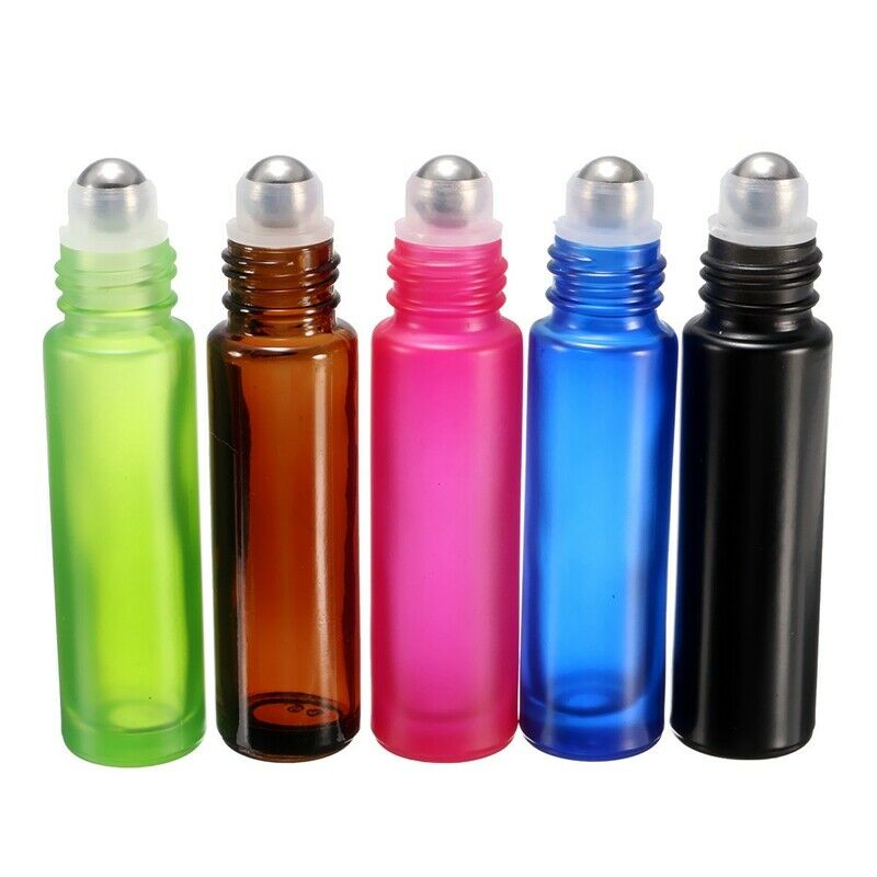 5pcs Mixed Colorful 10ml Roll On Glass Bottle Essential Oil Perfume Roller  V6Y6