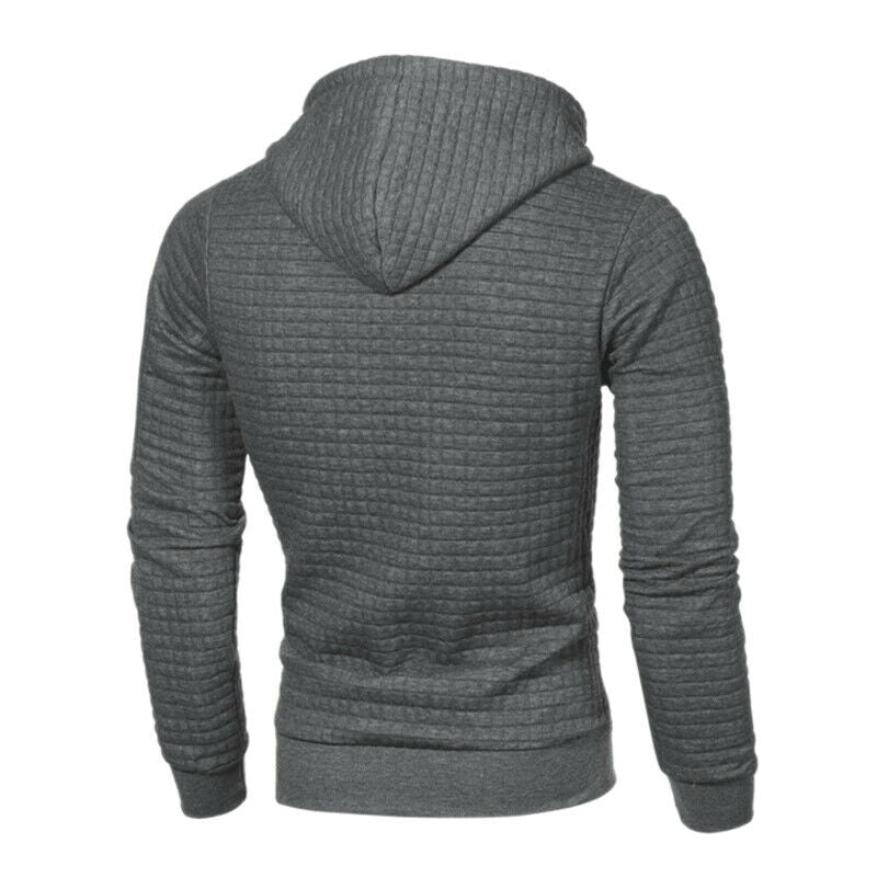 Men Fashion Warm Plaid Design Pocket Hip Hop Hooded Sweatshirt Casual Solid W4G4