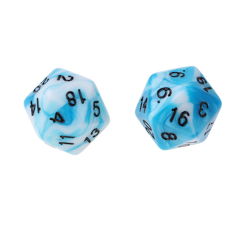 Set of 10 Blue White D20 Acrylic Dice for RPG D&D Gaming Twenty Sided Die