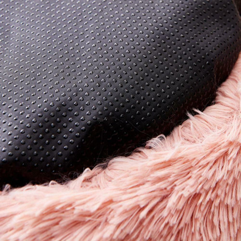 Round Soft Dog Bed Plush Kennel Nest Velvet Folding Pet Mat (Light Pink XS) A