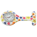 Colored flower pattern Silicone Nurses Brooch Tunic Fob Pocket Watch Stainl E6Y7