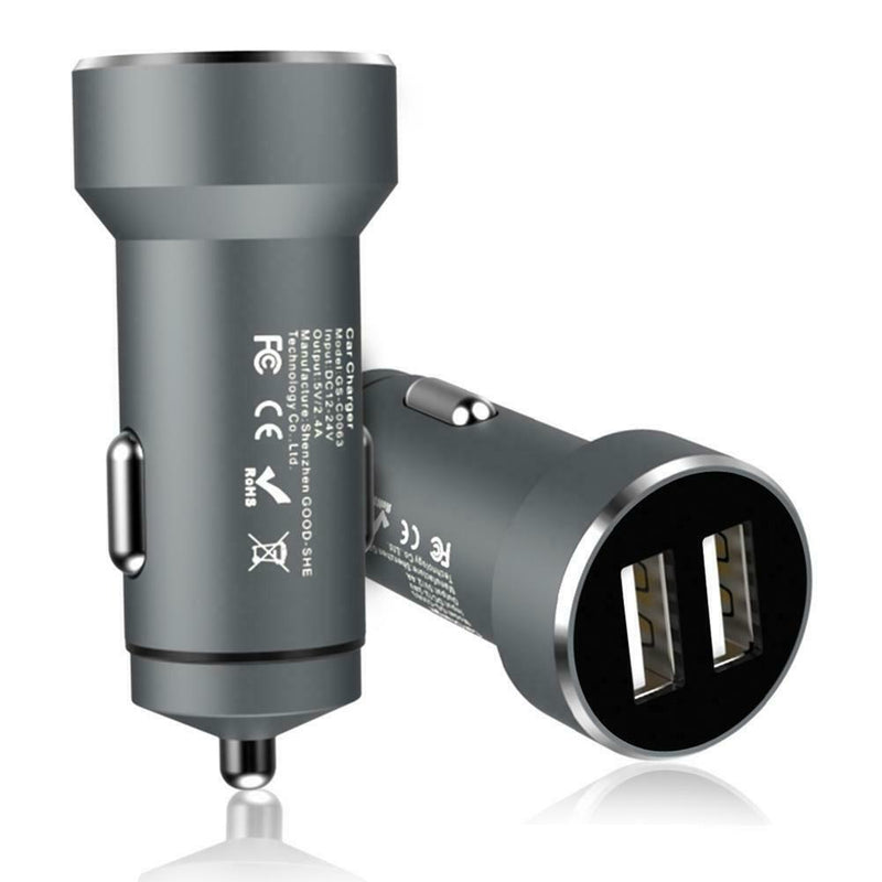 5V 2.4A Aluminum Alloy Dual USB Car Charger Power Adapter for Phones Tablet