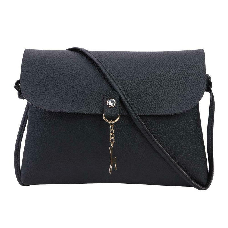 Simple Pure Color Deer Pendant Shoulder Handbag Women Crossbody Bag (Black)