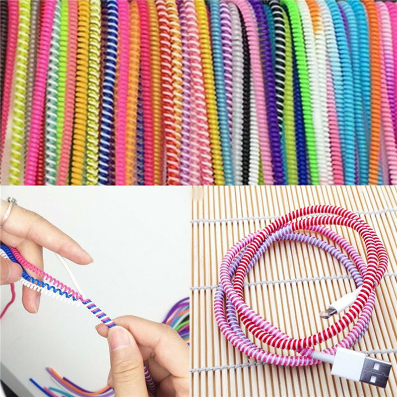 10PCS Spiral Phone USB Data Charging Cable Wire Cord Wrap Protector DIY Winder #