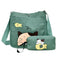2pcs/set Women Canvas Cat Print Shoulder Crossbody Handbags Pen Bag (Green)