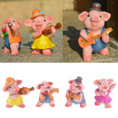 4x Lovely Mini Pig Family Band Handpainted Figures Set Prop Decoration
