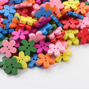 100 pcs Colorful Flower Wood Buttons Sewing Scrapbooking Craft