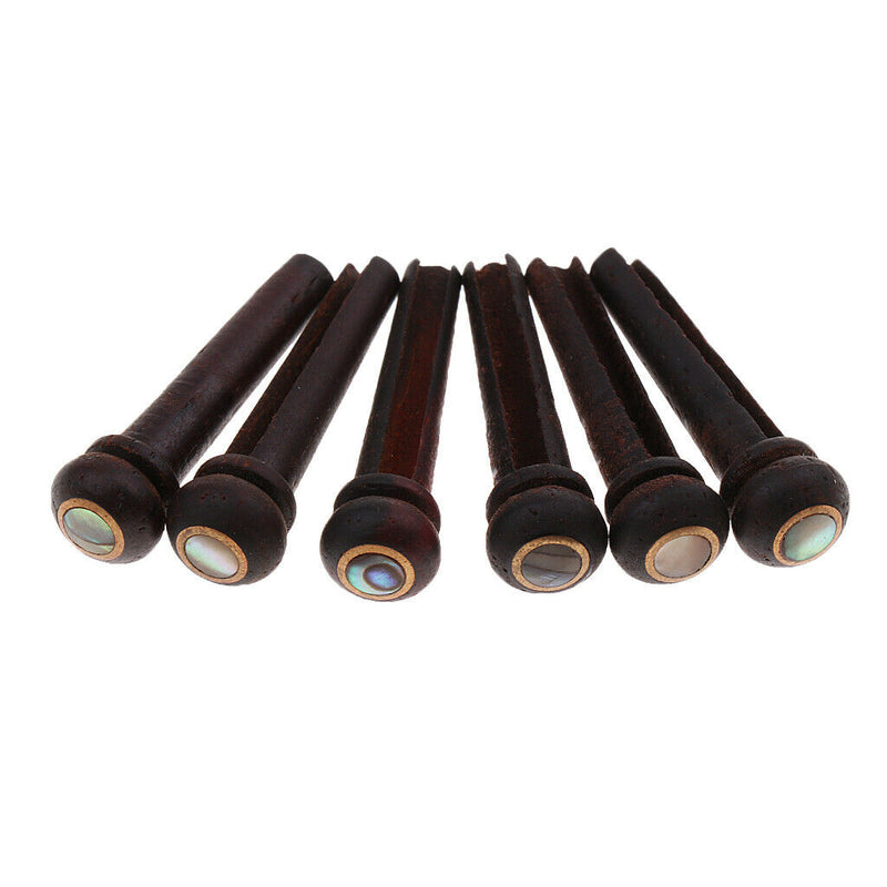 6 Pieces Wood Bridge Pins Shell Dot Inlay for Acoustic Guitar Rosewood