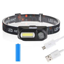 Portable 300lm DC 3W XPE/COB LED Torch Flashlights 6 Modes USB Headlight