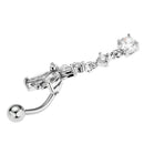 Crystal Butterfly Dangle Ball Barbell Bar Belly Button Navel Ring White