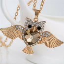 Lady Owl Rhinestone Crystal Pendant Necklace Animal Long Sweater Chain Jewelry3C